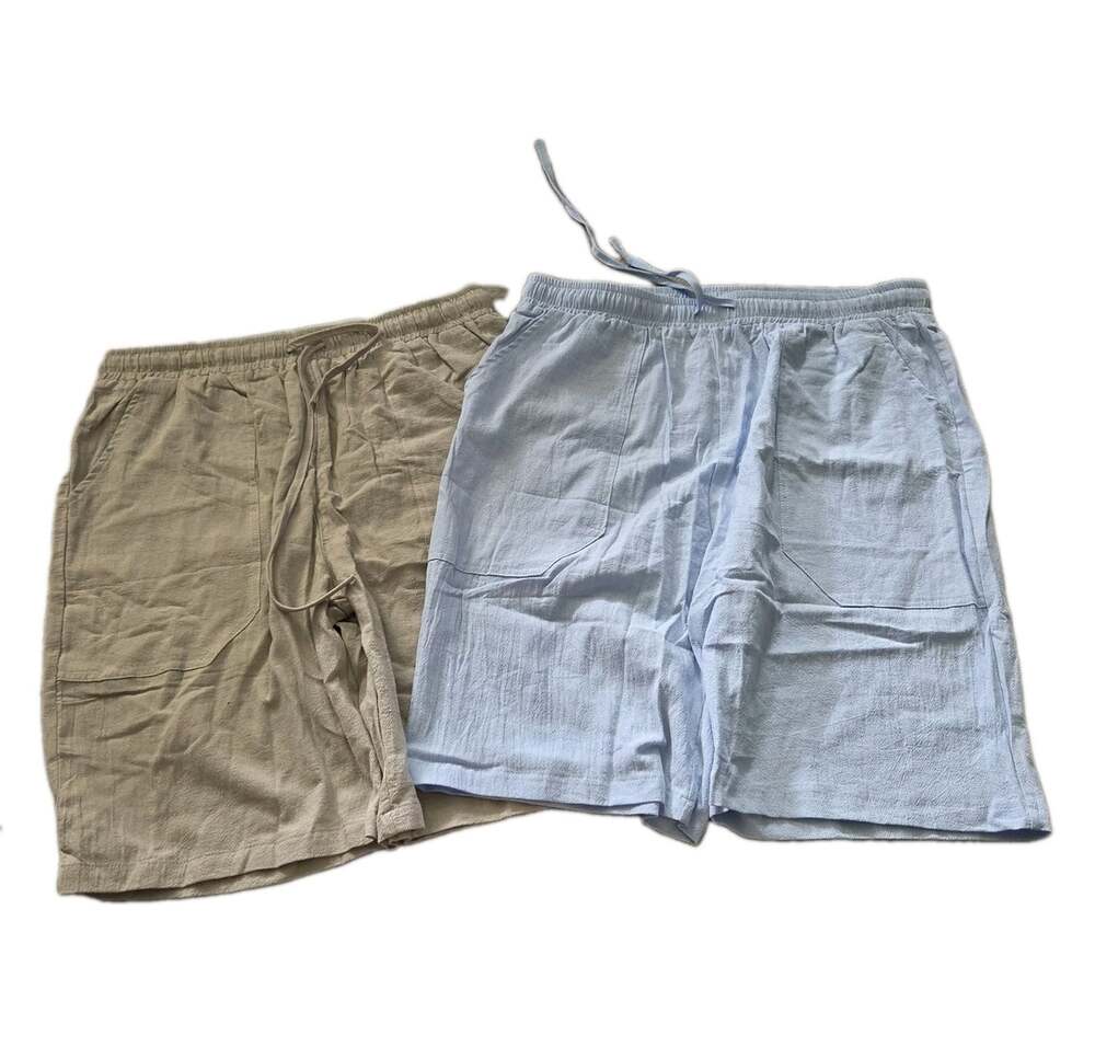 Men's Casual Drawstring 100% Linen Shorts Bundle Beach Resortwear Vacation